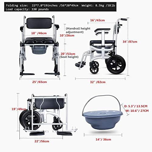 Mobile Shower Chair, 4-in-1 Toilet Commode Wheelchair with Brakes - Image 3
