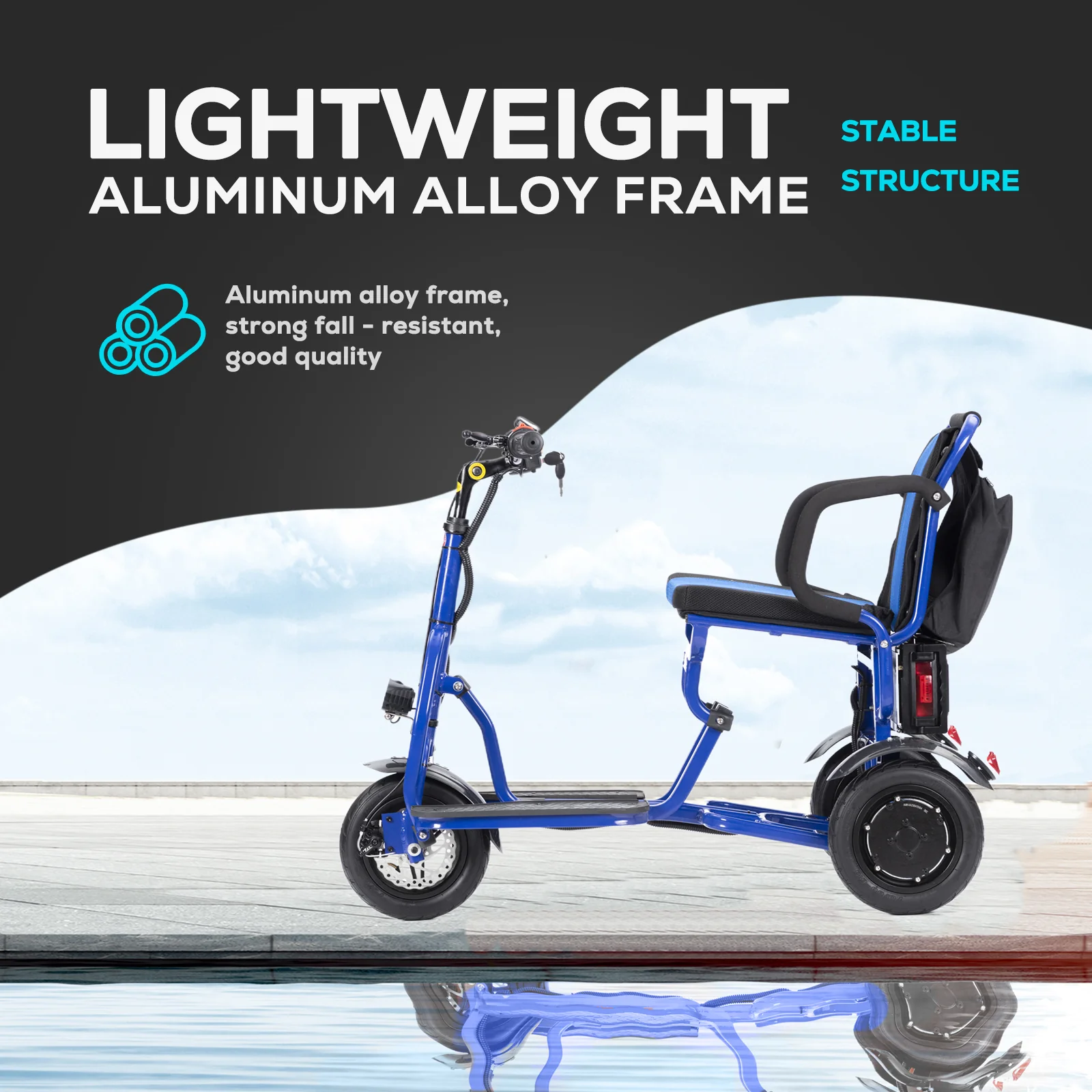 COUGAR (Blue) Folding Electric Mobility Scooter 3 Wheel Lightweight Portable Power Travel Scooters - Image 3