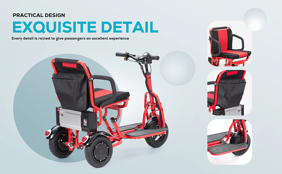 COUGAR (Red) Ultra Lightweight Folding Scooter For Adults 3 Wheeler - Portable - Image 5