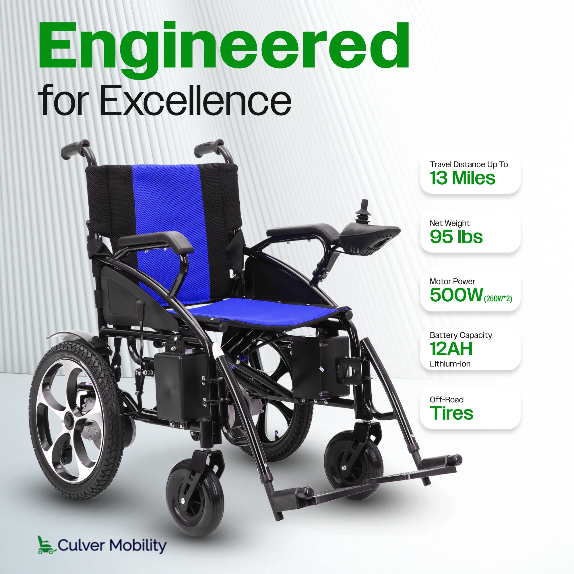 ARTEMIS (Blue) Folding Lightweight Electric Wheelchair - Image 2