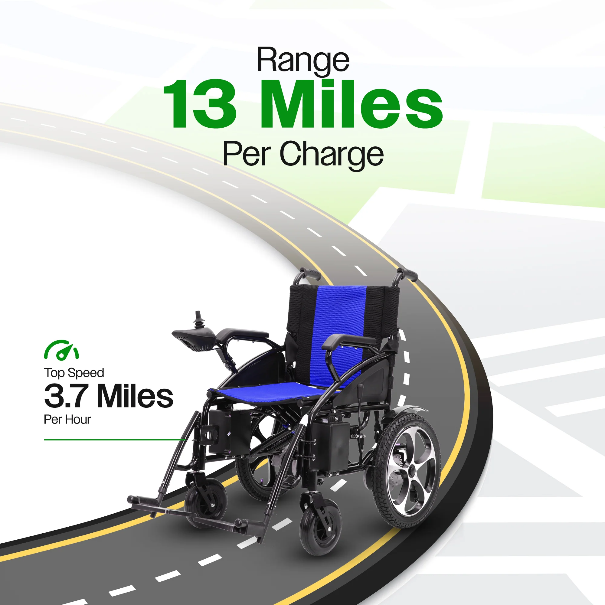 ARTEMIS (BLUE) - Folding Lightweight Electric Wheelchair 265lbs - 500W- 13Miles - Image 6