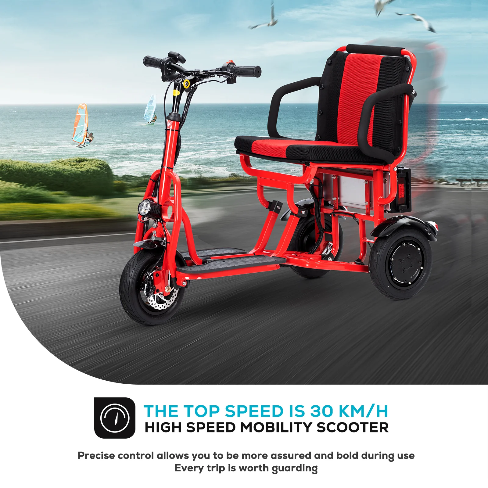 COUGAR (Red) – Ultra Lightweight 3-Wheel Folding Scooter for Adults - Image 6