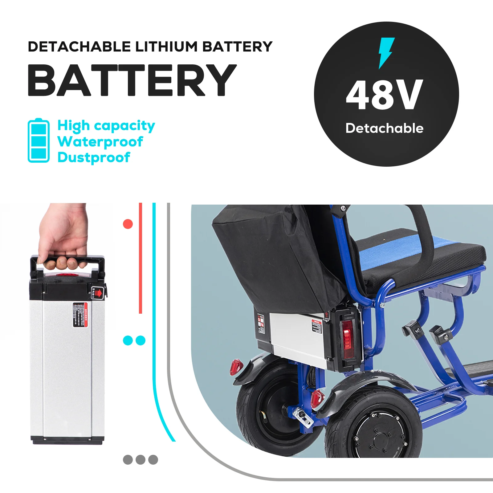 COUGAR (Blue) Folding Electric Mobility Scooter 3 Wheel Lightweight - Image 6