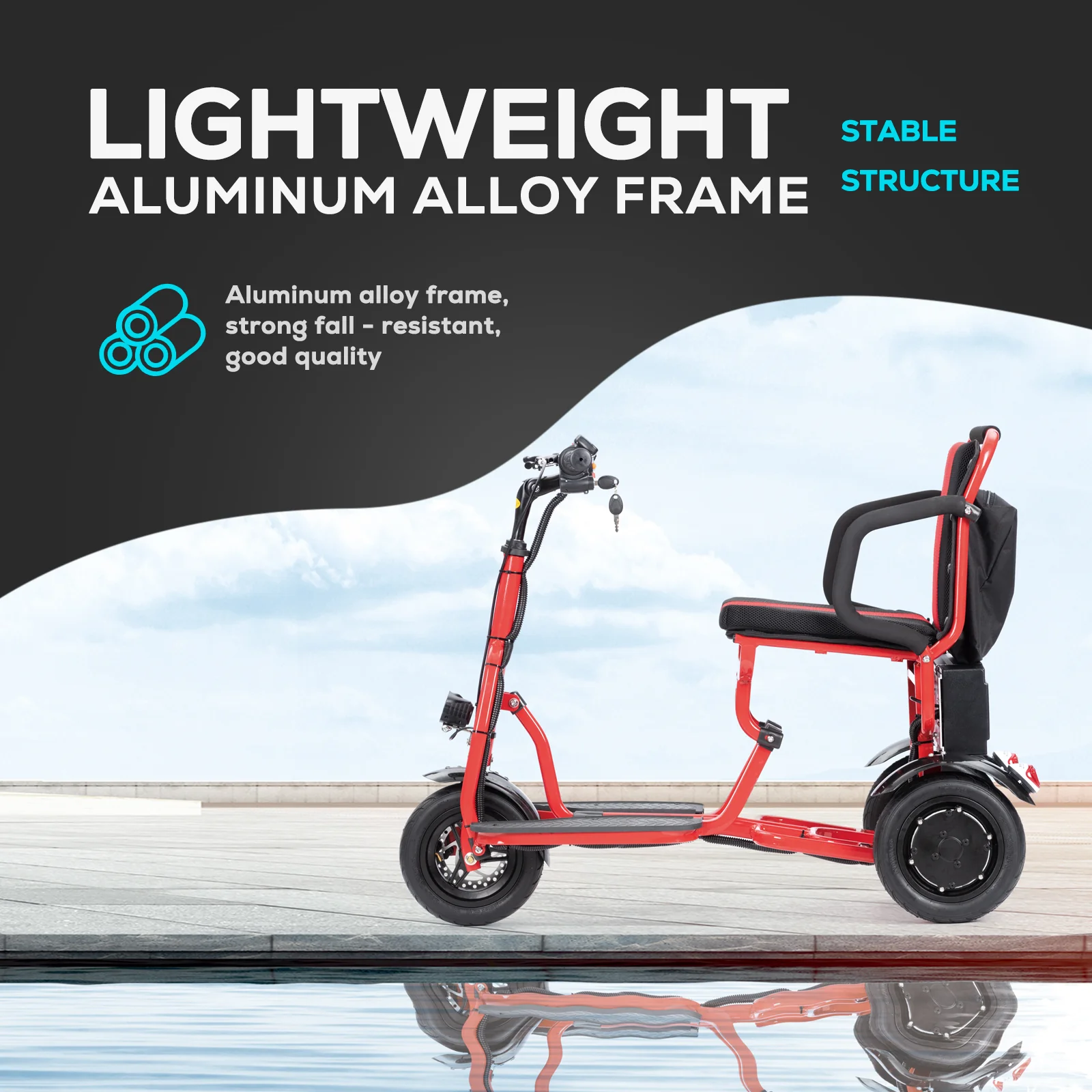 COUGAR (Red) – Ultra Lightweight 3-Wheel Folding Scooter for Adults - Image 7