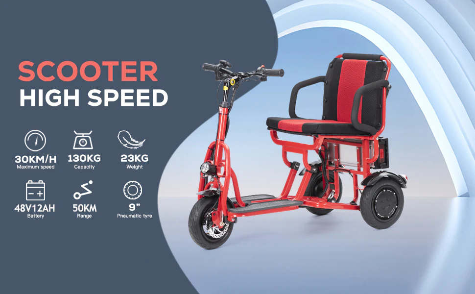 COUGAR (Red) – Ultra Lightweight 3-Wheel Folding Scooter for Adults - Image 2
